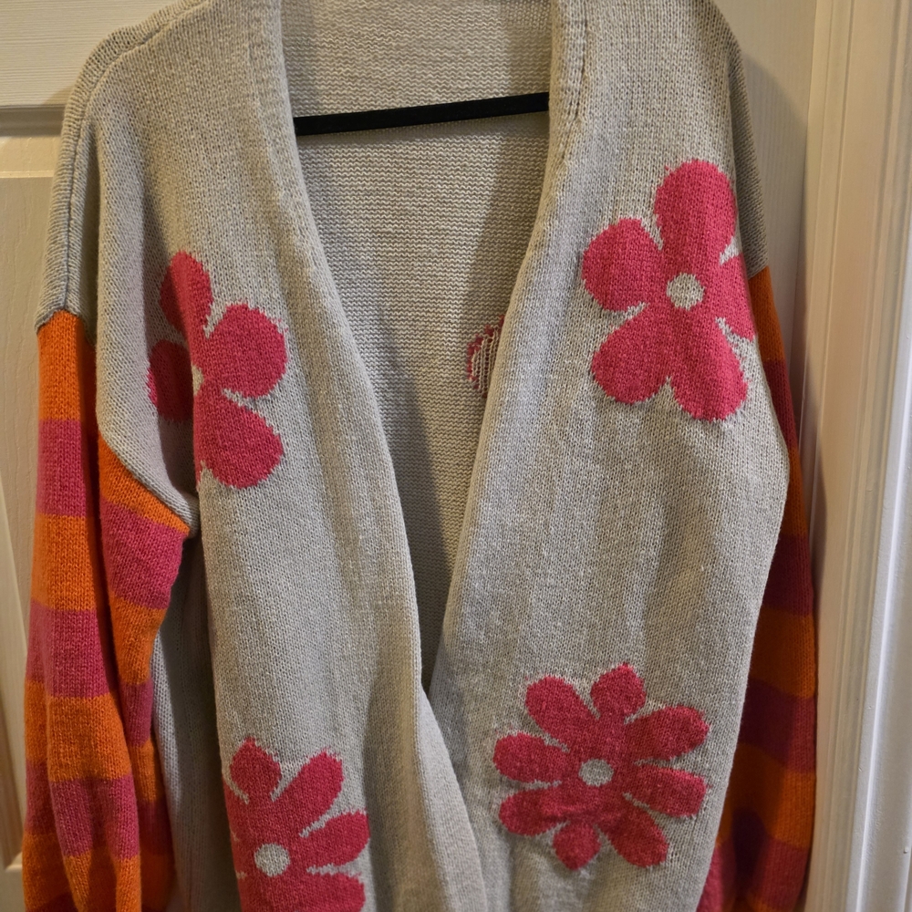 Floral Gray and Pink Women's Sweater